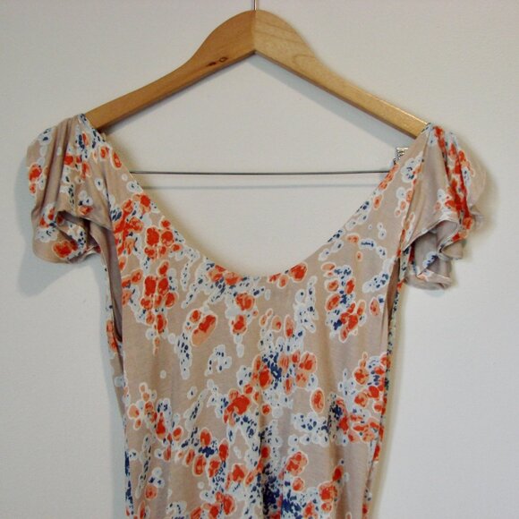 Free People Floral Midi Dress Flutter Ruffle Sleeve Fairy Cream Beige Medium - Picture 11 of 16